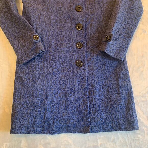 Ethyl Patterned Long Coat Women's M Blue Brocade Button Down Victorian (0317) - Picture 7 of 12